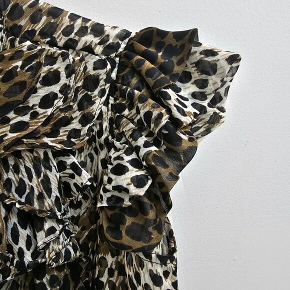 Women's Leopard Print Sheer Ruffled Blouse, Size Small - Picture 10 of 17